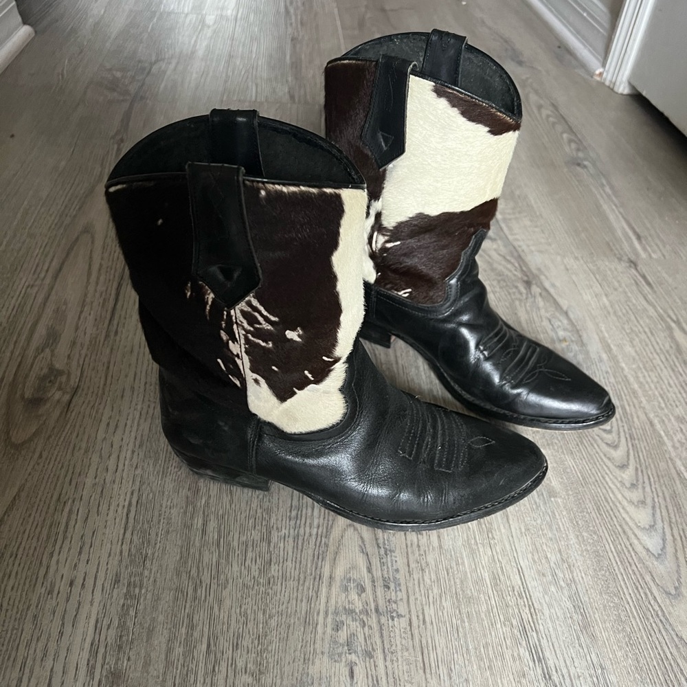 Seychelles Cow Print and Leather Cowboy Boots